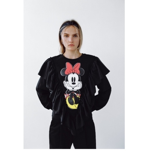 Zara Minnie mouse Disney sweatshirt‎ size S ruffle  black red - Picture 2 of 14